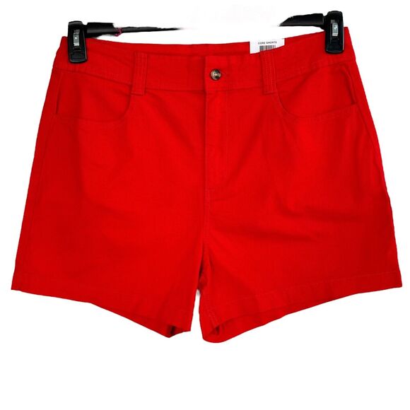 Style & Co SZ 14 Chino Shorts Mid-Rise Pockets Zip-Fly Stretch Red Womens New - Picture 1 of 8